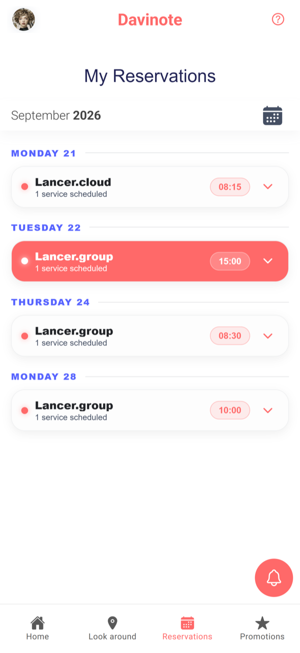 The Reservations tab, listing the bookings you still have coming up.