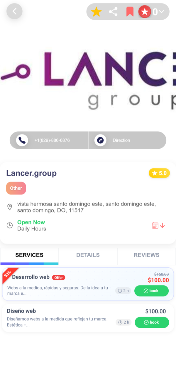A business profile with one of its services on offer at a lower price.
